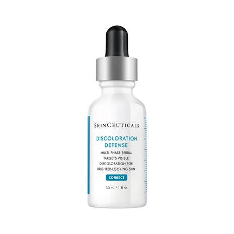 SkinCeuticals Discoloration Defense is a multi-phase serum that targets visible discoloration and dark spots for brighter-looking, more even-toned skin. Available at Epios Skin.