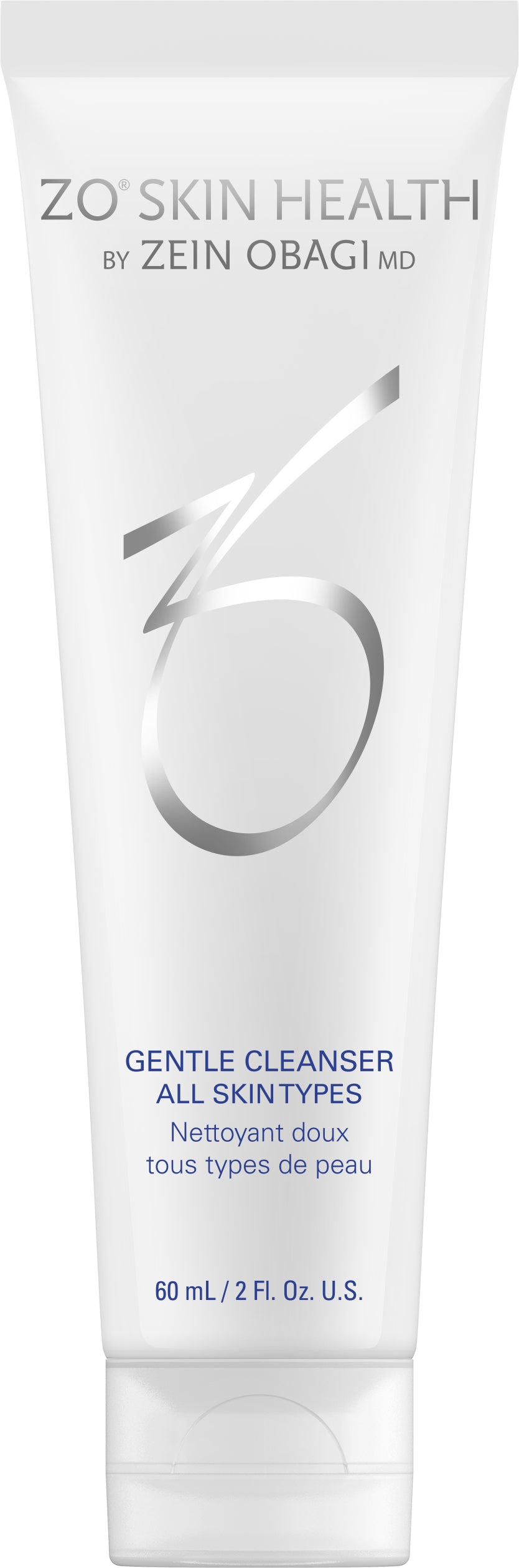 ZO gentle cleanser travel size white bottle on white background