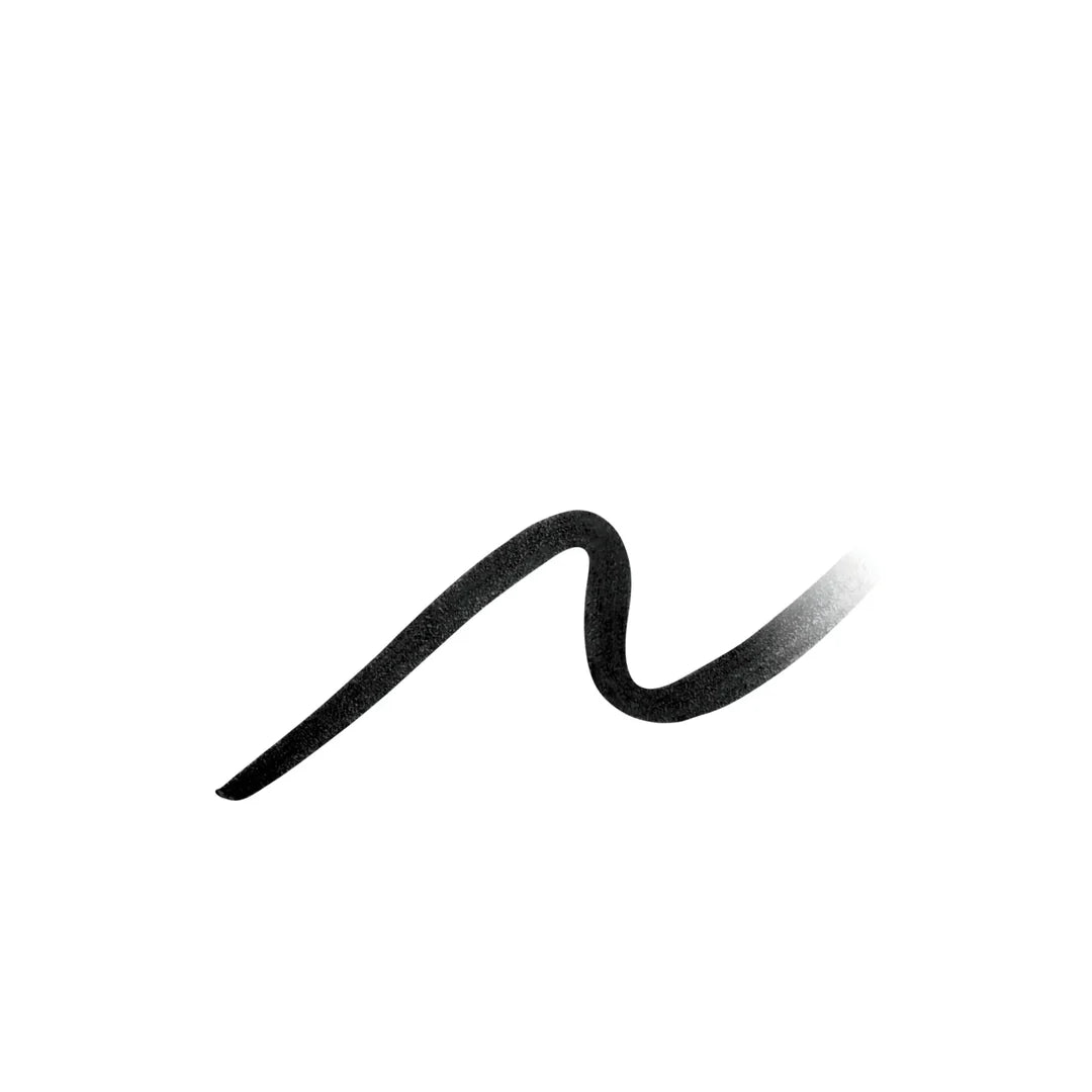 Black curved line swatch of jane iredale Eye Pencil in Basic Black on a white background.