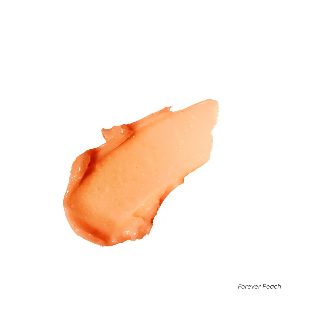 Peach-orange swatch of jane iredale Just Kissed Lip and Cheek Stain in Forever Peach on a white background.