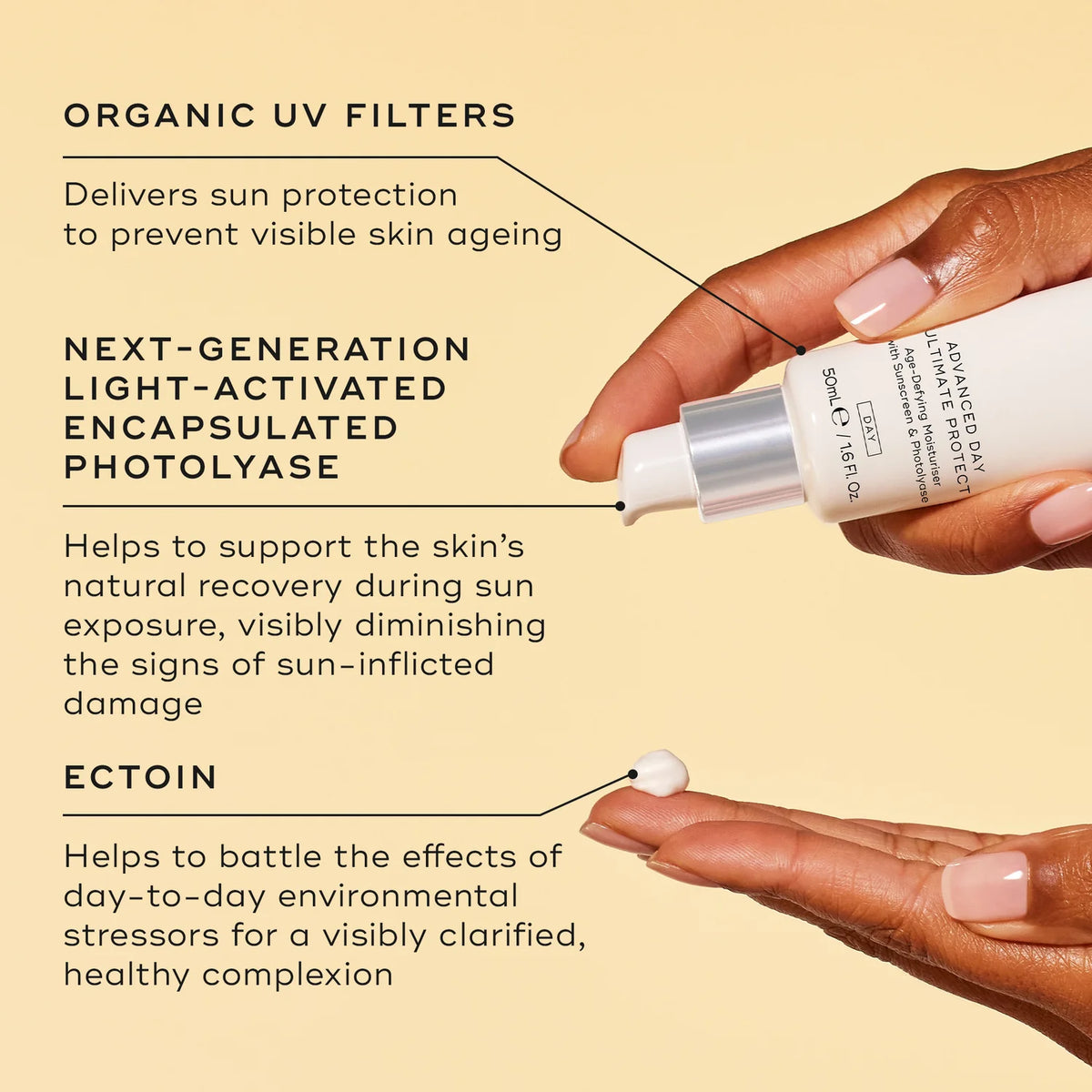 Medik8 Advanced Day Ultimate Protect ingredient information graphic.
