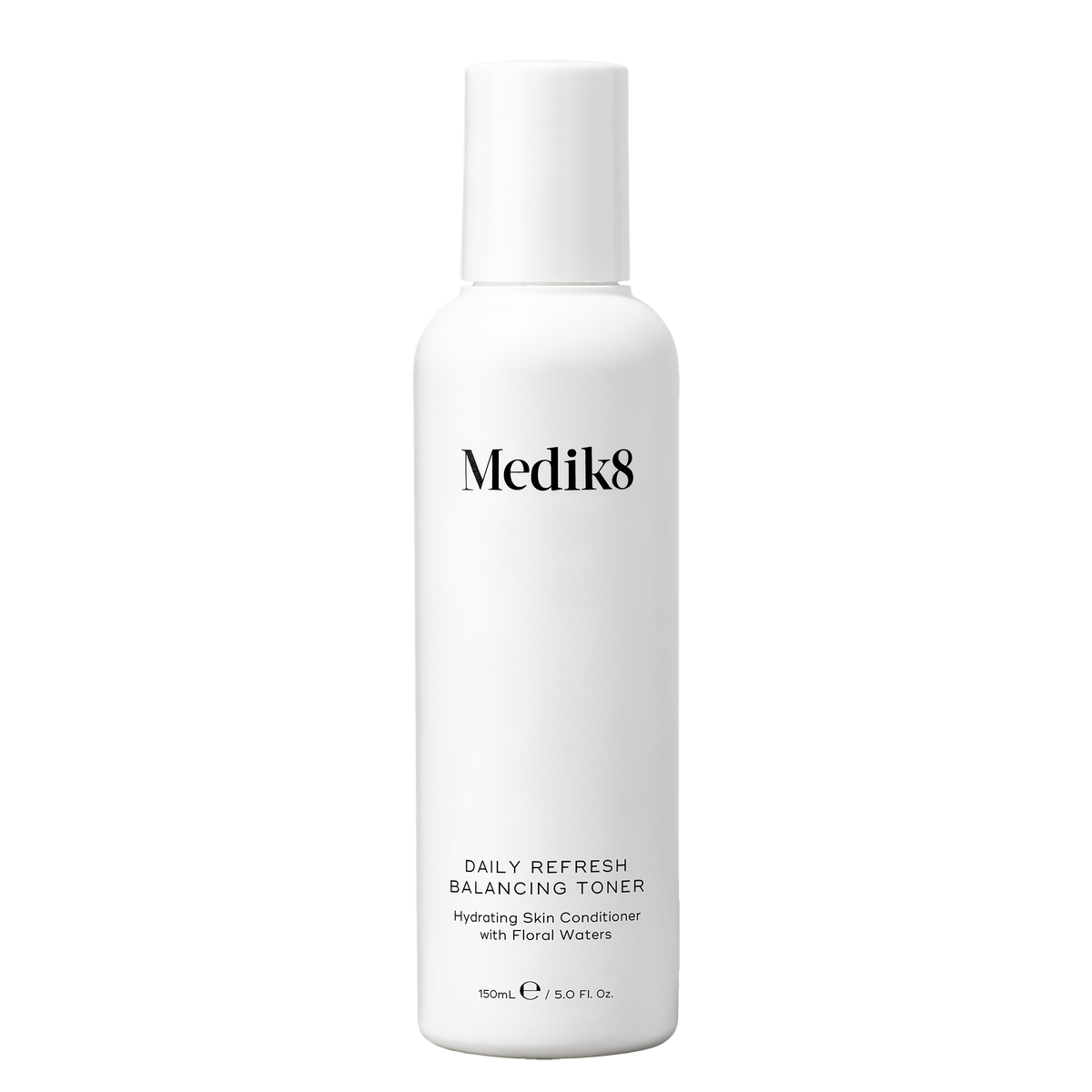 A white bottle of Medik8 Daily Refresh Balancing Toner with black text, centered on a solid white background.