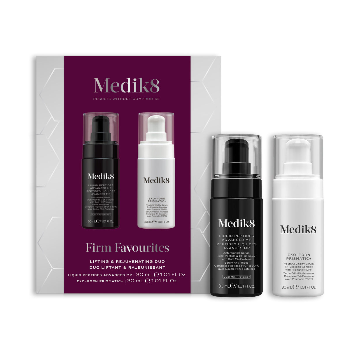 Medik8 Firm Favourites gift set with Liquid Peptides Advanced MP and EXO-PDRN Prismatic+ serums