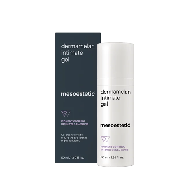 Mesoestetic Dermamelan Intimate Gel 50ml bottle with dark retail packaging box