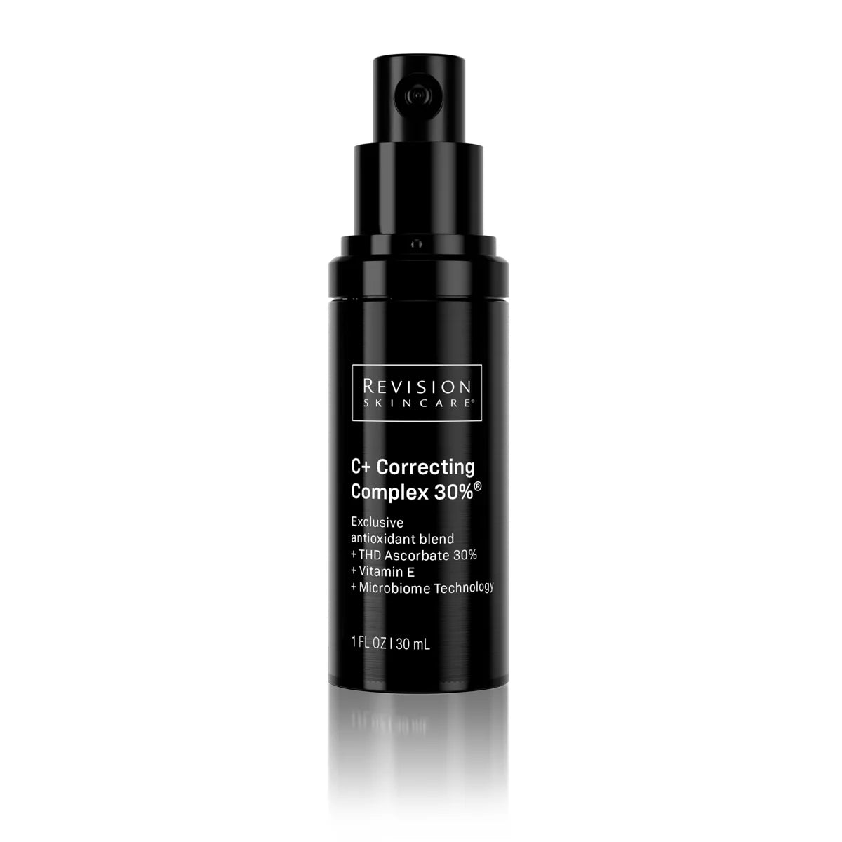 Revision Skincare C+ Correcting Complex 30% 30ml black pump bottle, front view.