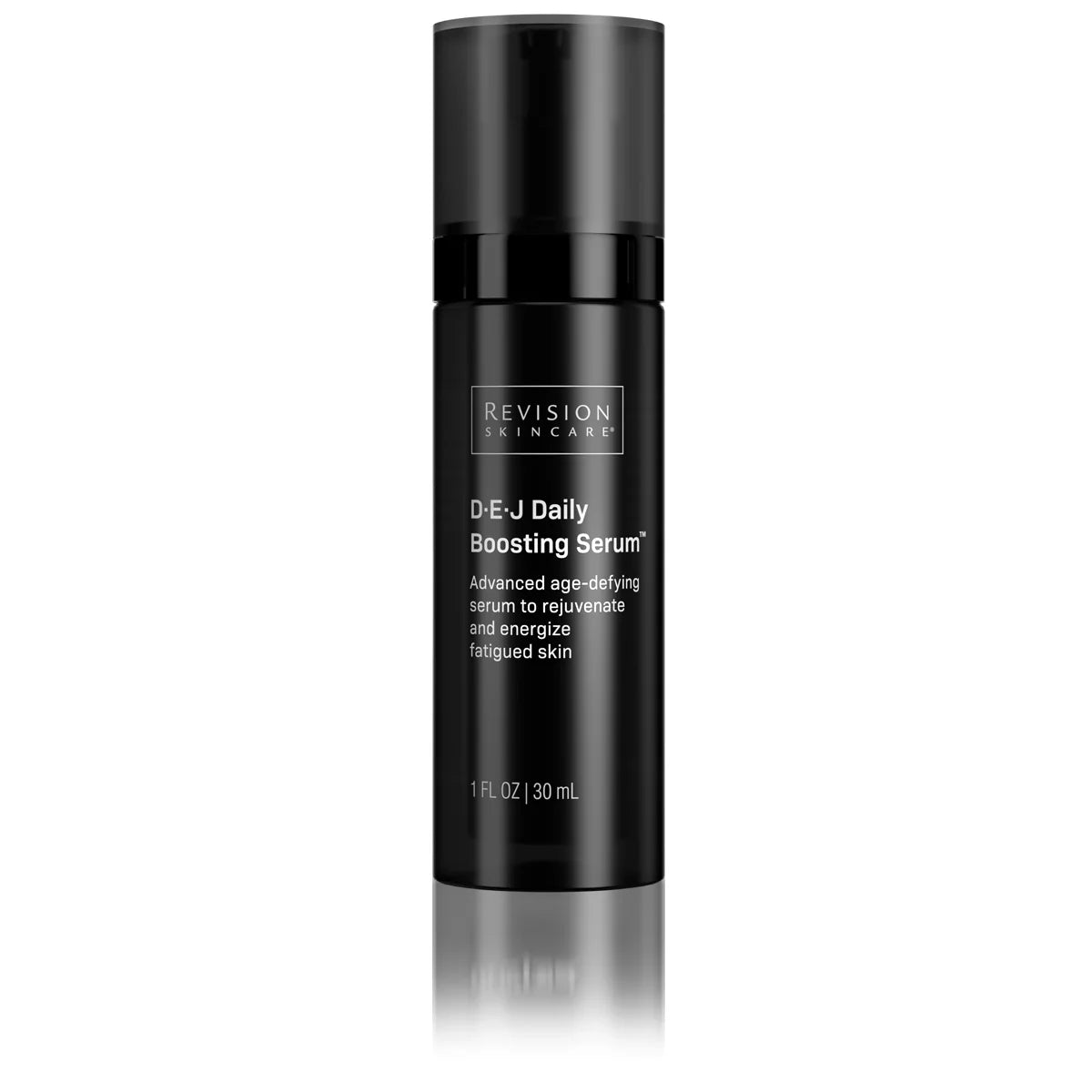 Revision Skincare D.E.J Daily Boosting Serum 30ml black bottle with cap on a white background.