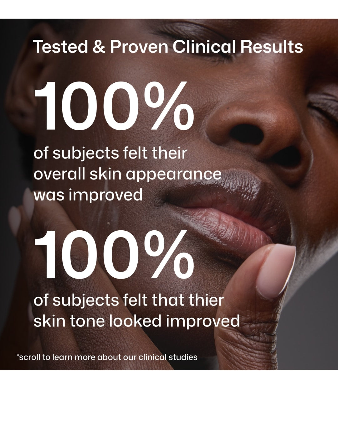Revision Skincare D.E.J Daily Boosting Serum study-results graphic over a close-up model photograph.