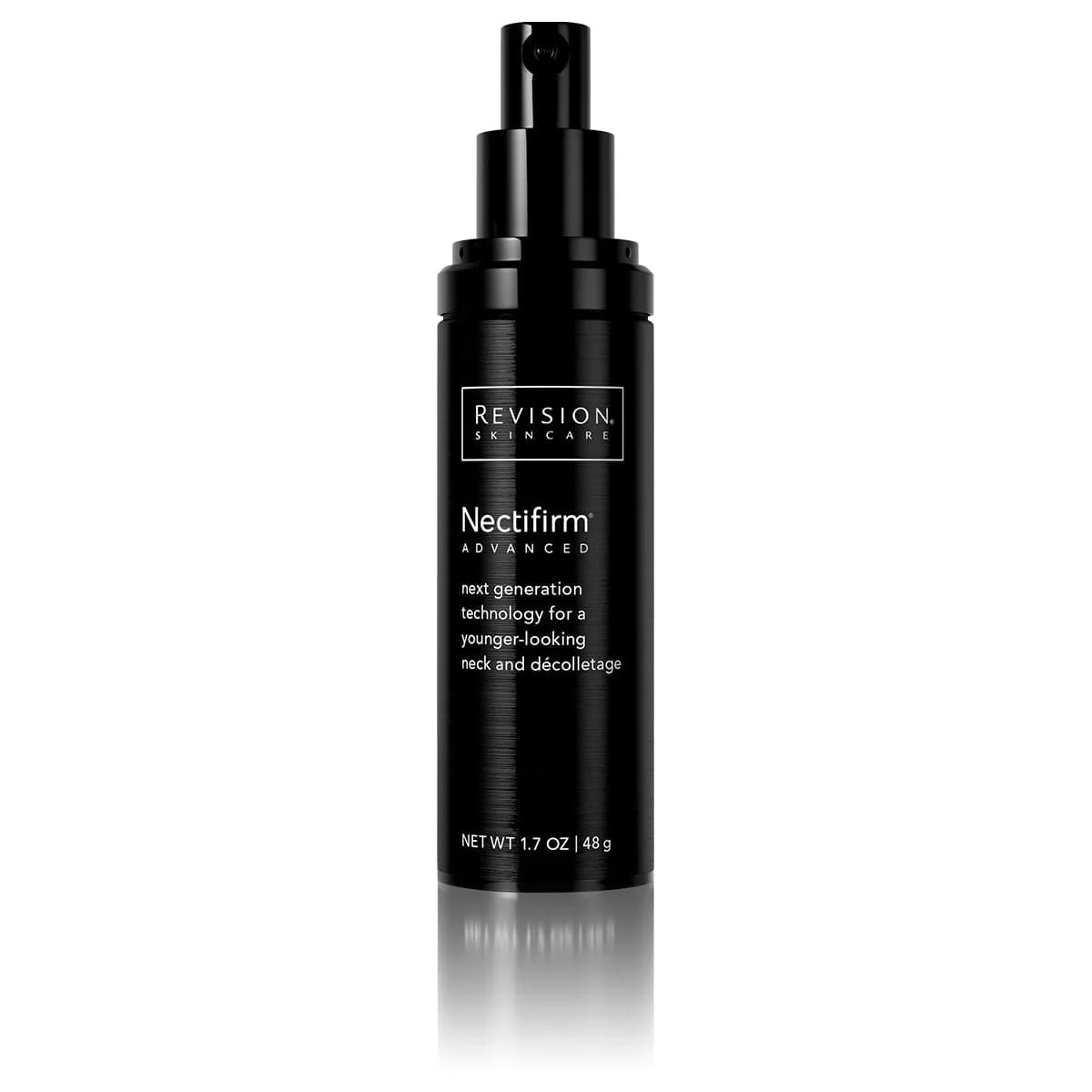 Revision Skincare Nectifirm Advanced 48g black pump bottle, front view.