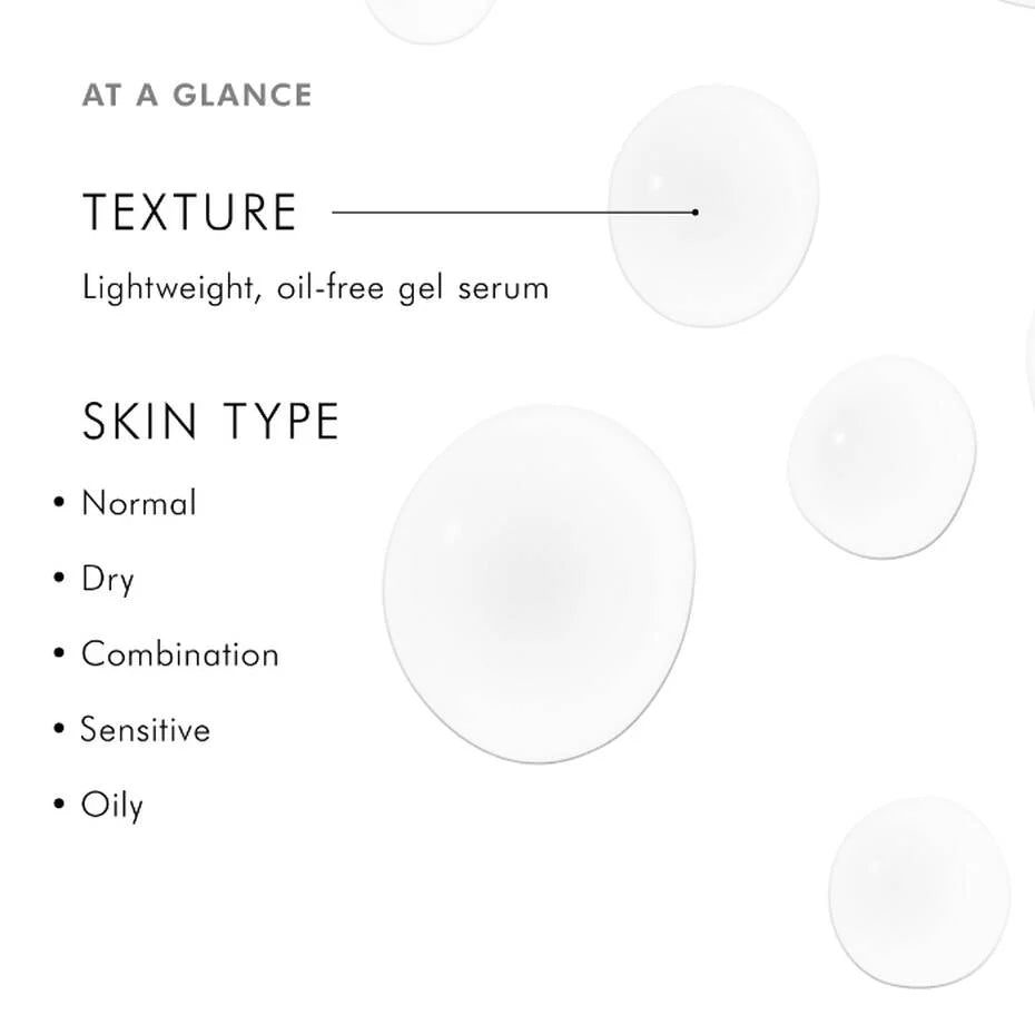 SkinCeuticals Hydrating B5 clear gel texture with skin type information.