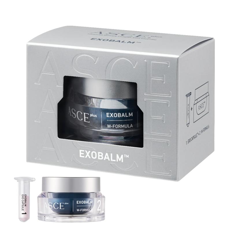 EPIOS Skin ASCE+ Exobalm W-Formula skincare set with Exo Capsule and cream jar in silver retail box