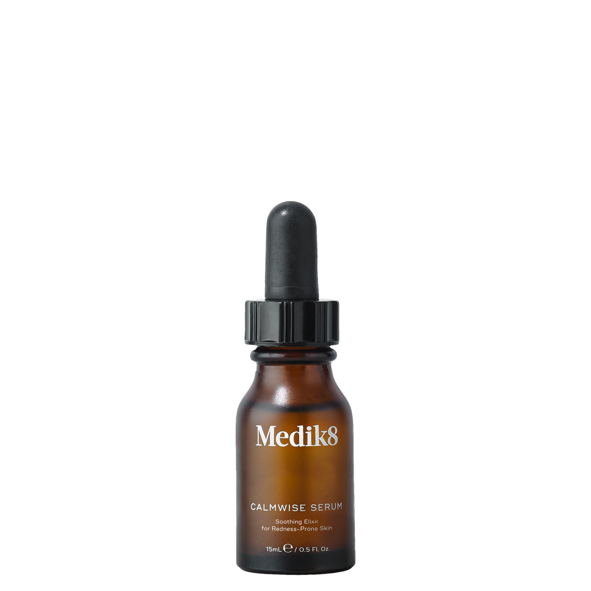 Medik8 Calmwise Serum 15ml amber glass bottle with a black dropper cap.