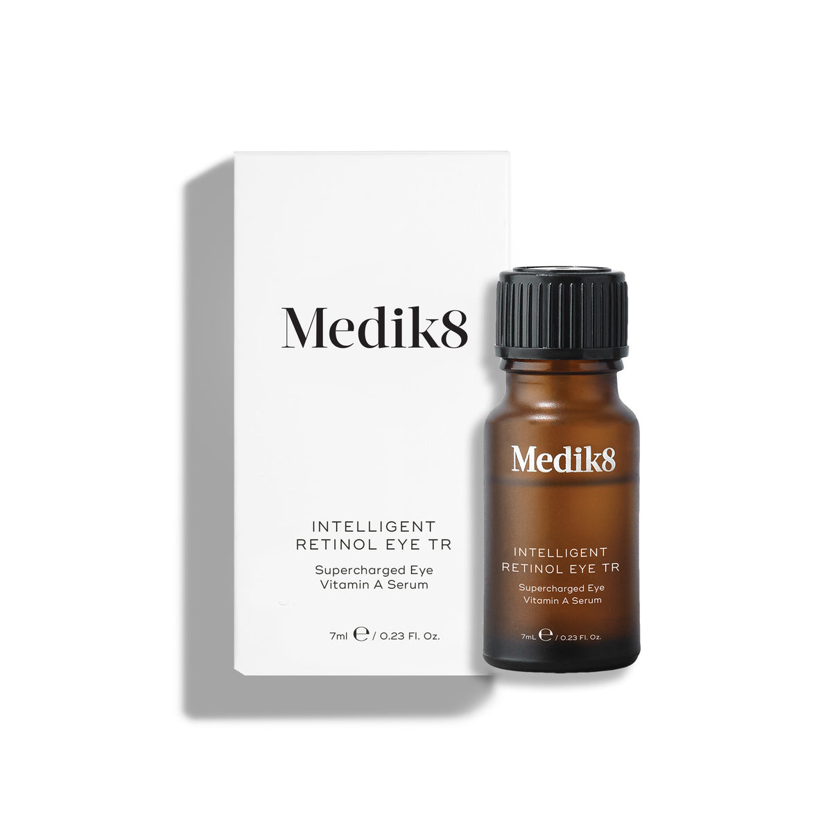 Medik8 Intelligent Retinol Eye TR serum bottle displayed beside its carton