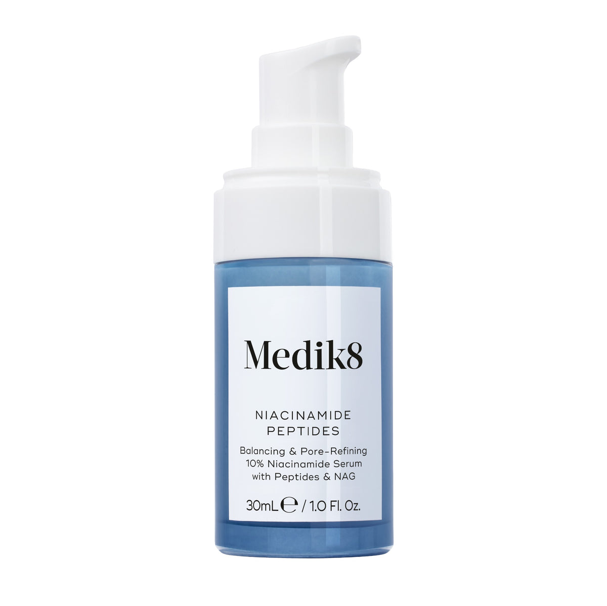 Medik8 Niacinamide Peptides 30ml serum bottle on a white background