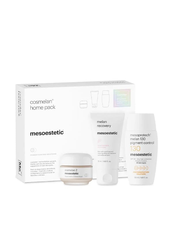 Mesoestetic Cosmelan Home Maintenance Pack with Cosmelan 2, Melan Recovery and Mesoprotech Melan 130 Pigment Control.