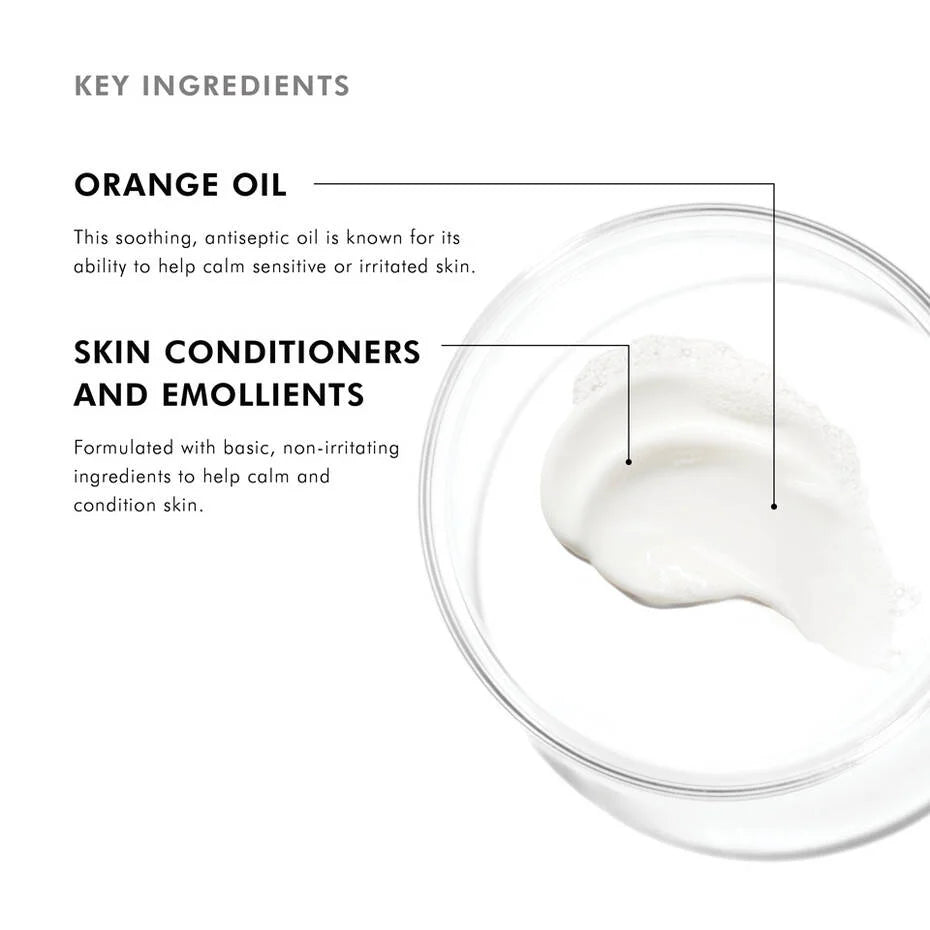 SkinCeuticals Gentle Cleanser ingredient graphic highlighting orange oil, skin conditioners and emollients.