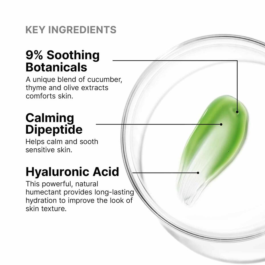SkinCeuticals Phyto Corrective Masque ingredient graphic highlighting soothing botanicals, calming dipeptide and hyaluronic acid.